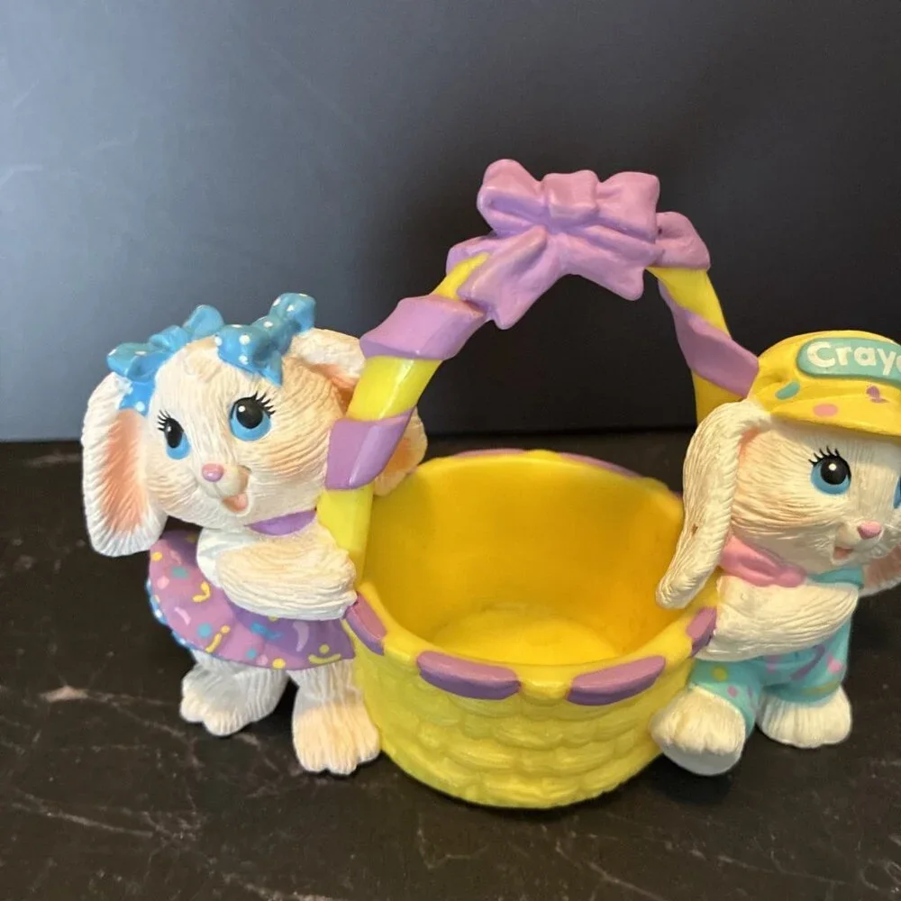 Vintage Easter Bunny Basket Decor 1991 Crayola Rabbits Spring Decor